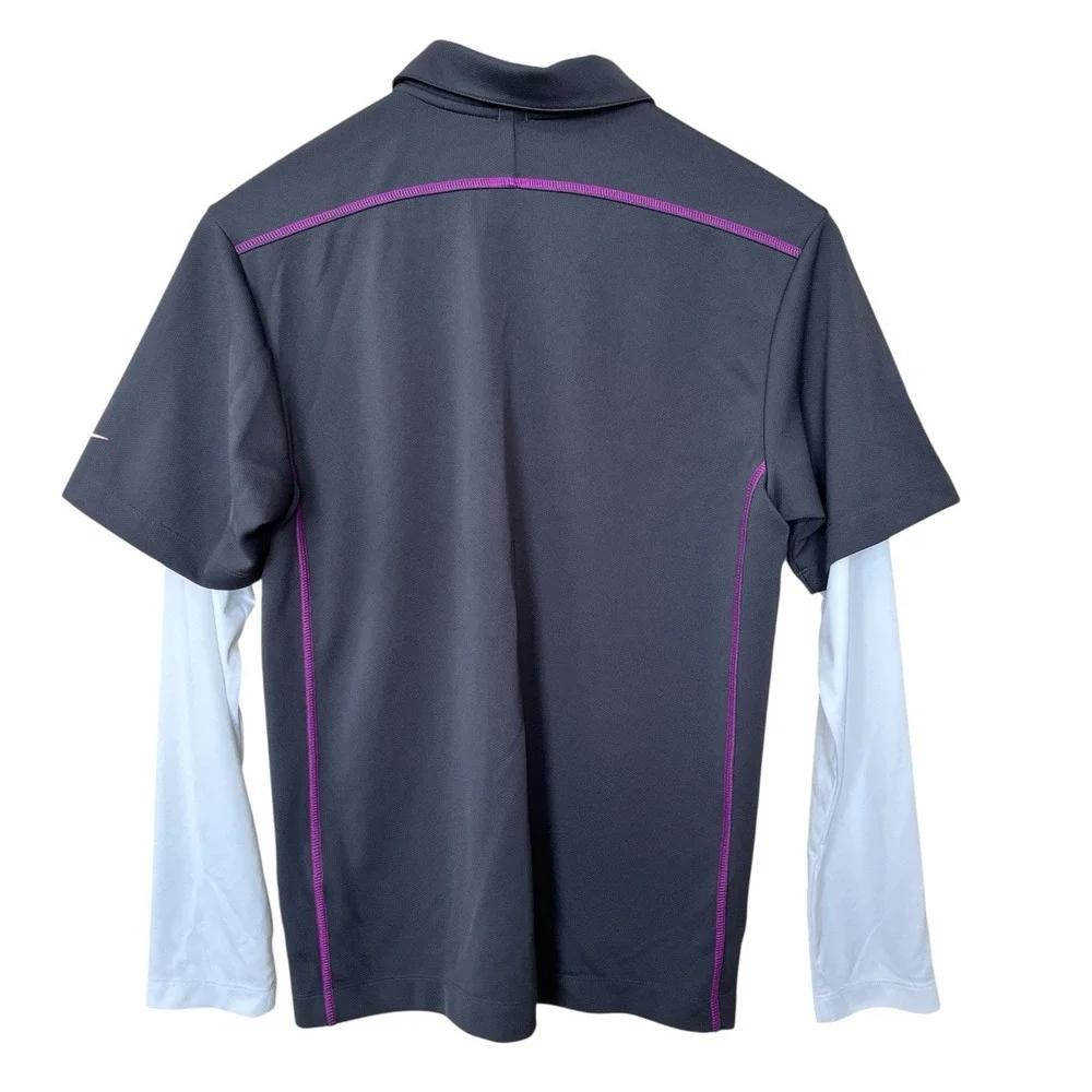 Nike Golf Polo Shirt Women's XL Gray White Long Sleeve Dri-FIT Collared Preppy